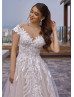 Illusion Neck Beaded Lace Tulle Sexy Modern Wedding Dress